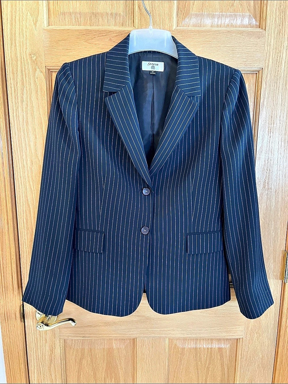 Stresa - Pinstripe Blazer in Navy Blue - Size 10